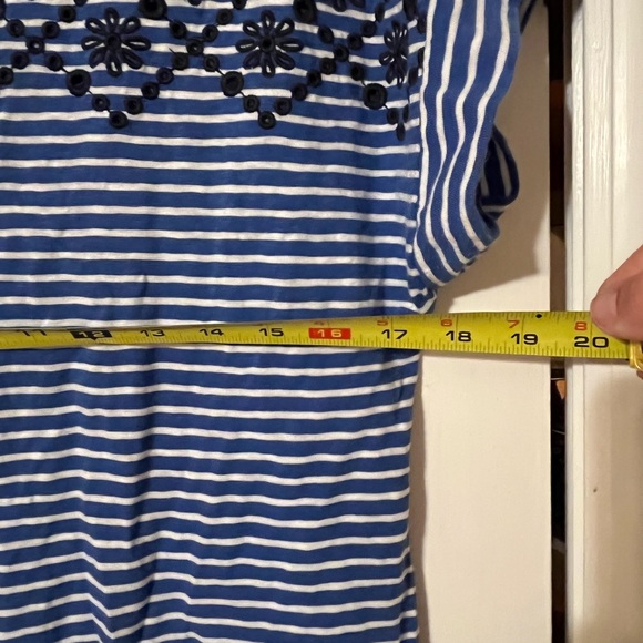 Talbots Blue Striped Tee with Embroidery Detail - Picture 2 of 8